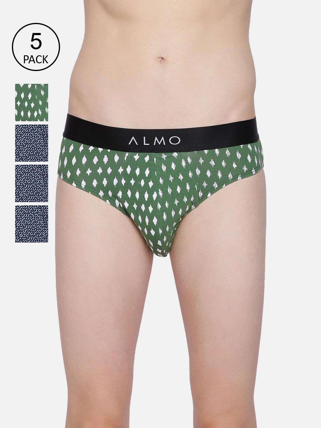almo wear men pack of 5 printed slim-fit organic cotton basic briefs