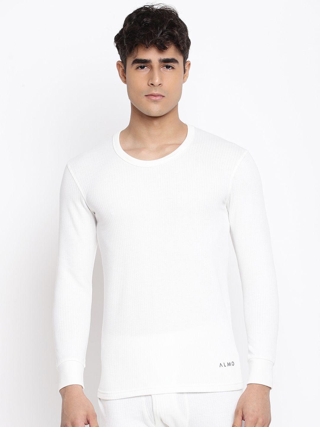 almo wear men white solid cotton ultra-warm thermal top