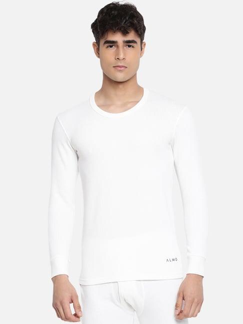 almo white striped regular fit thermal top with heat lock tech