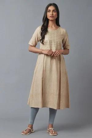 almond beige sequin work kurta