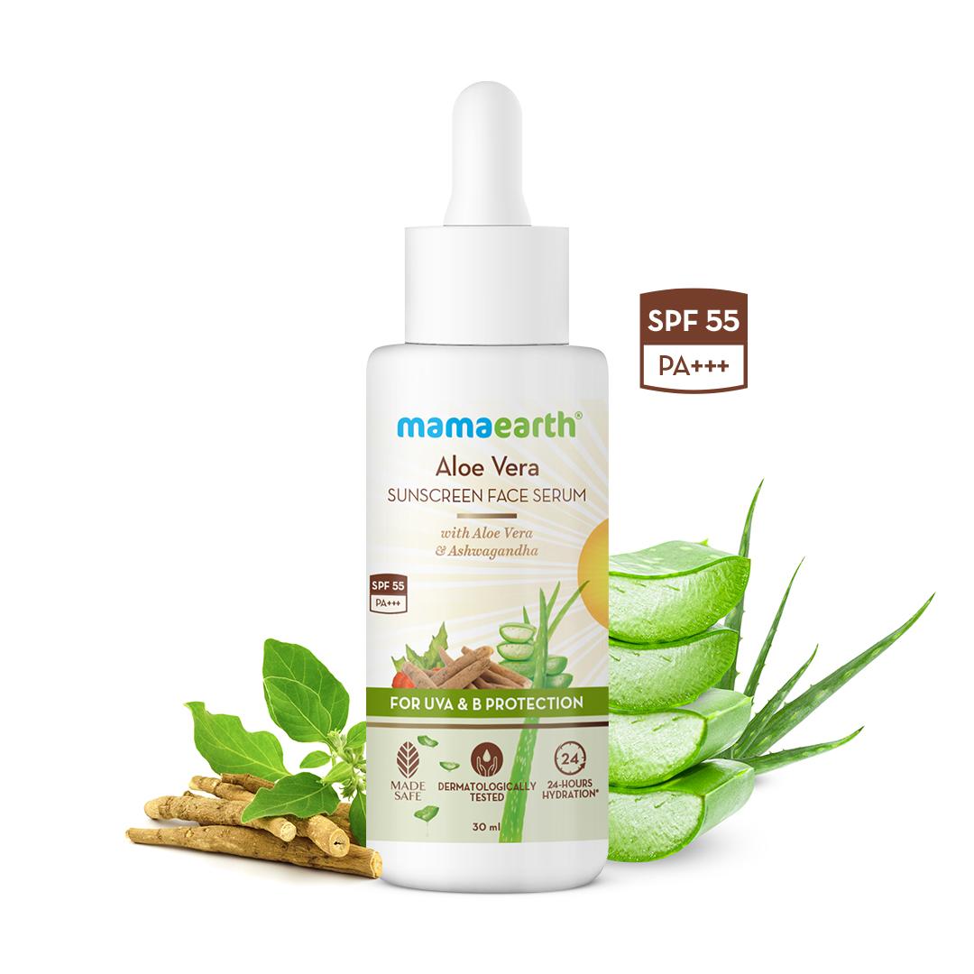 aloe vera sunscreen face serum with aloe vera & ashwagandha for uva & b protection - 30 ml