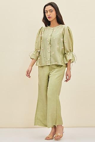 aloe green hand embroidered blouse