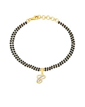 alphabet "c" initial pendant black beads chain bracelet