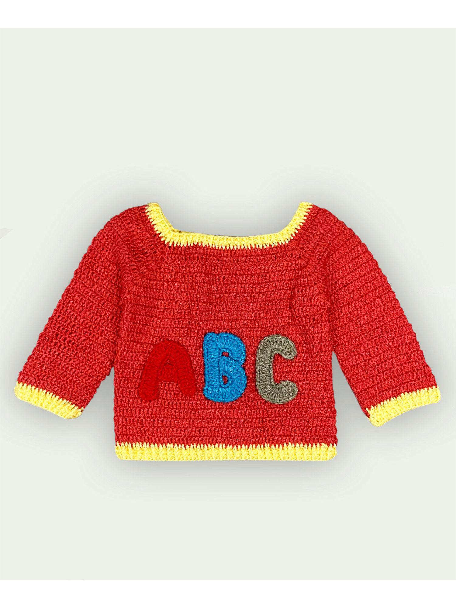 alphabet applique hand knit sweater