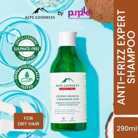 alps goodness coconut, argan oil & hyaluronic acid hydrating & nourishing shampoo for dry hair (290 ml) | sulphate free, silicone free, paraben free | gentle & mild cleansing shampoo| vegan | suitable for dry & frizzy hair (290 ml)