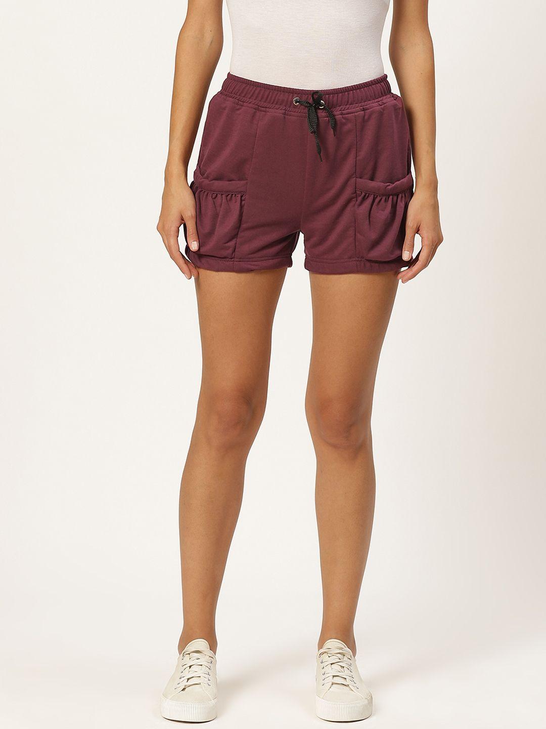 alsace lorraine paris women burgundy solid cotton regular fit shorts