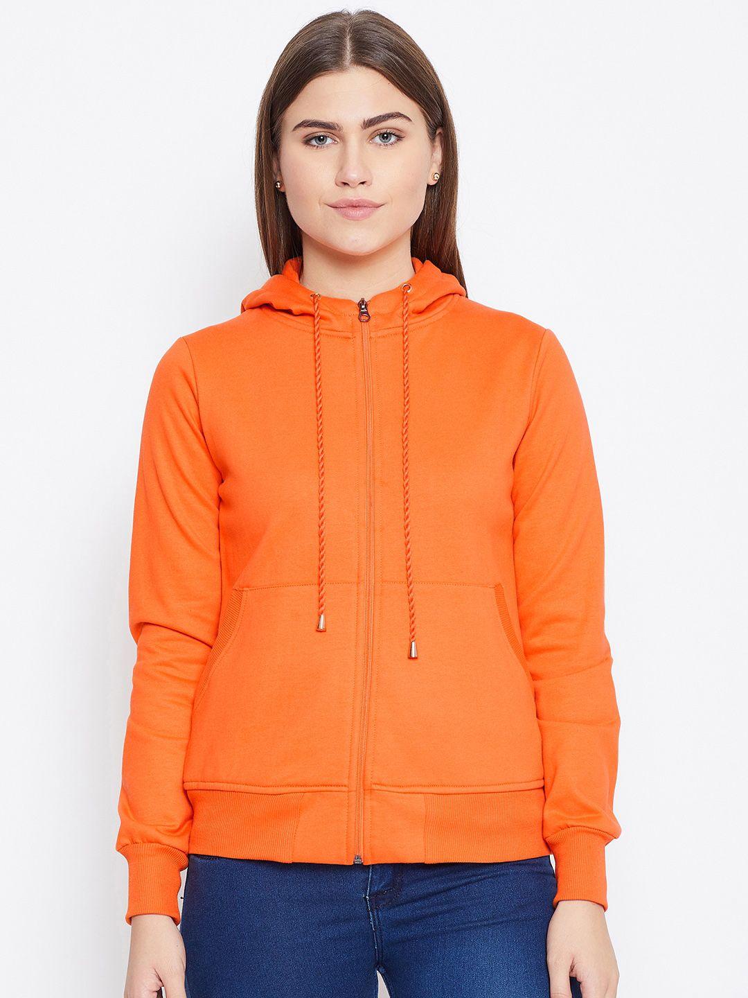 alsace lorraine paris women orange solid hooded sweatshirt
