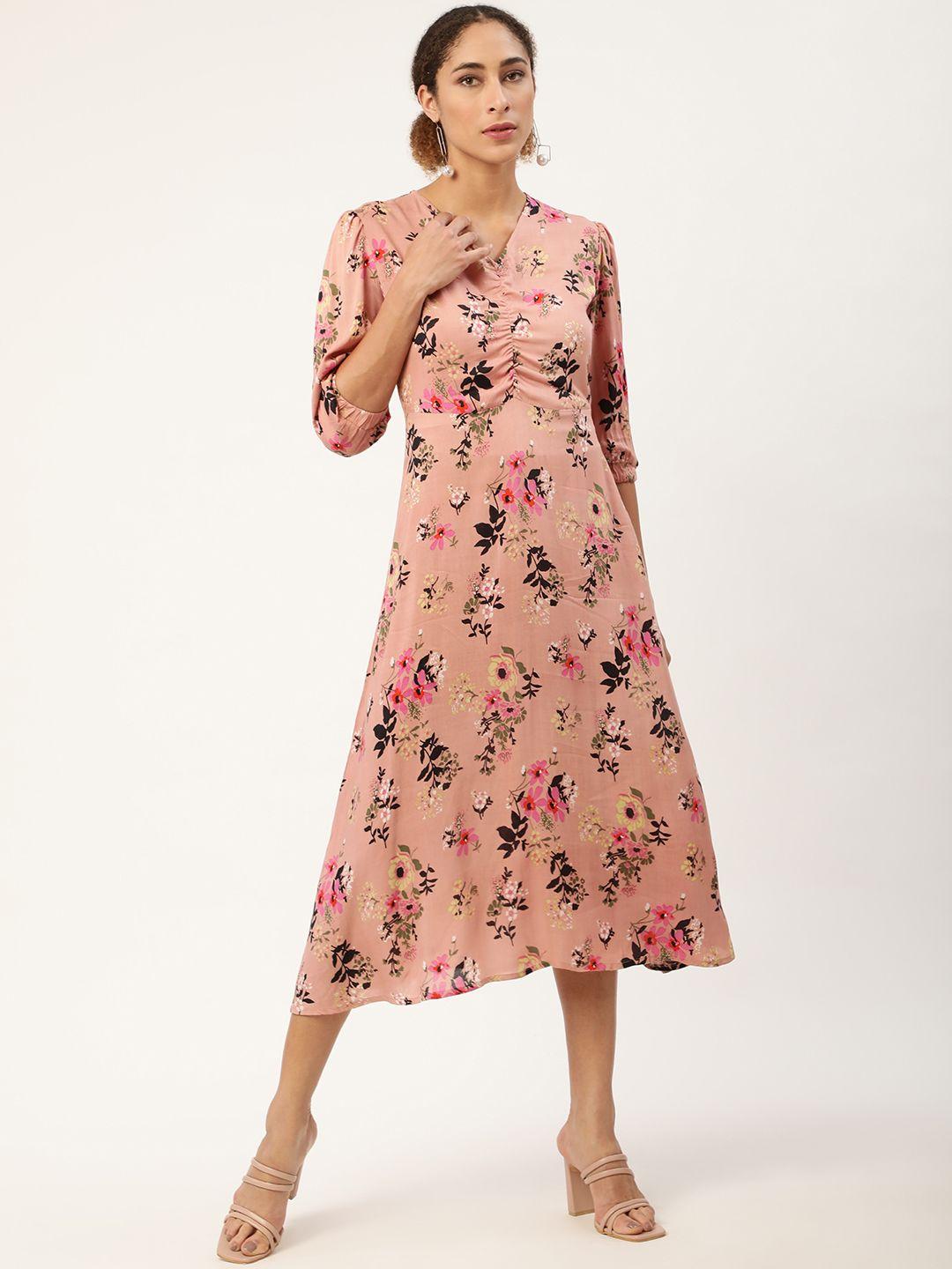 alsace lorraine paris women pink & black floral a-line midi dress