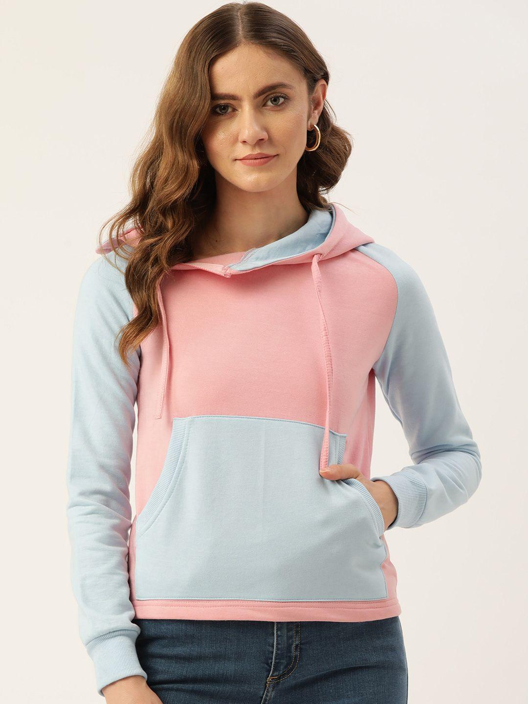 alsace lorraine paris women pink colourblocked hooded sweatshirt