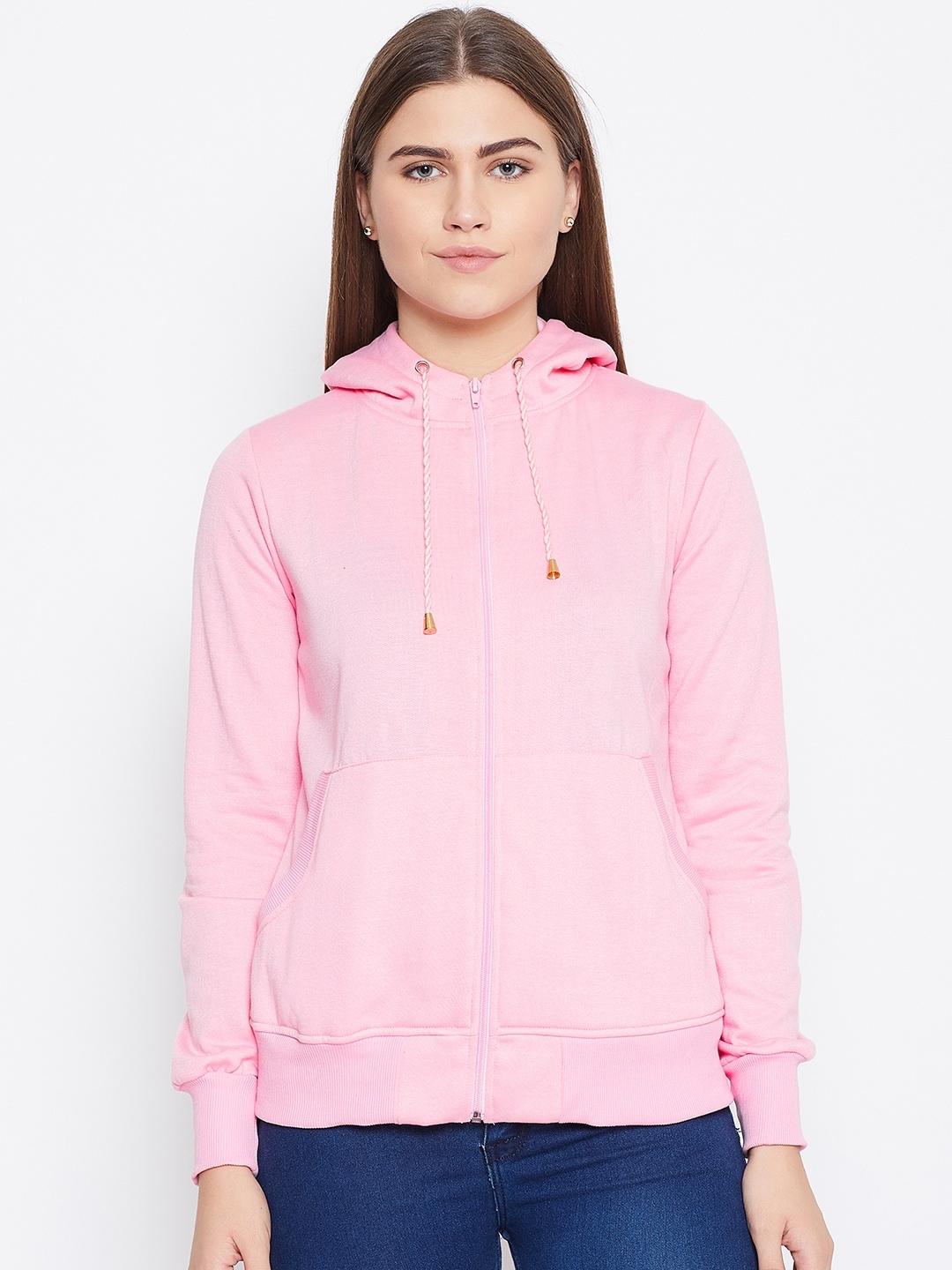 alsace lorraine paris women pink solid hooded sweatshirt
