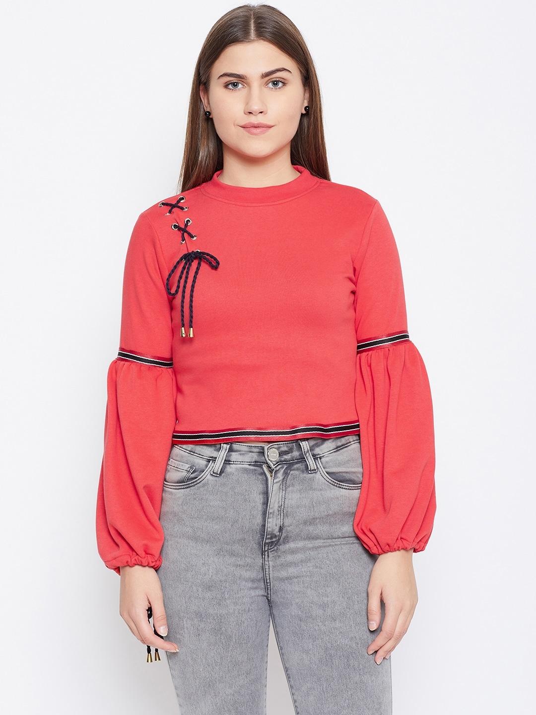 alsace lorraine paris women red solid crop sweatshirt
