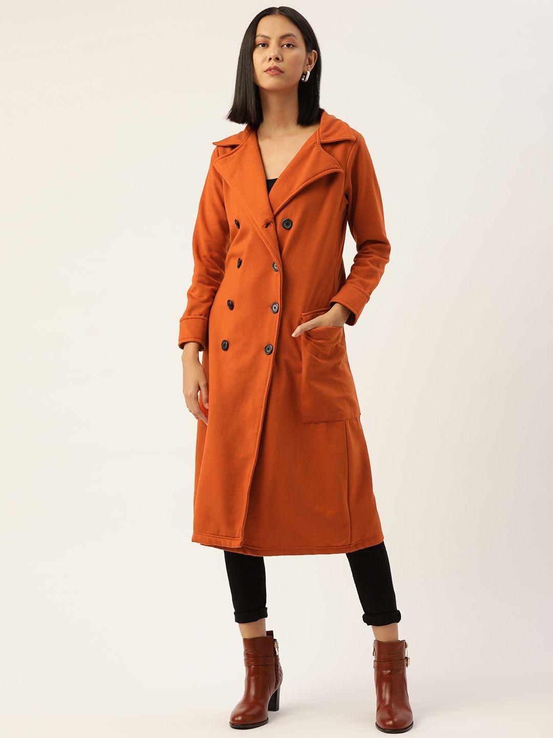 alsace lorraine paris women rust orange solid longline double-breasted trench coat