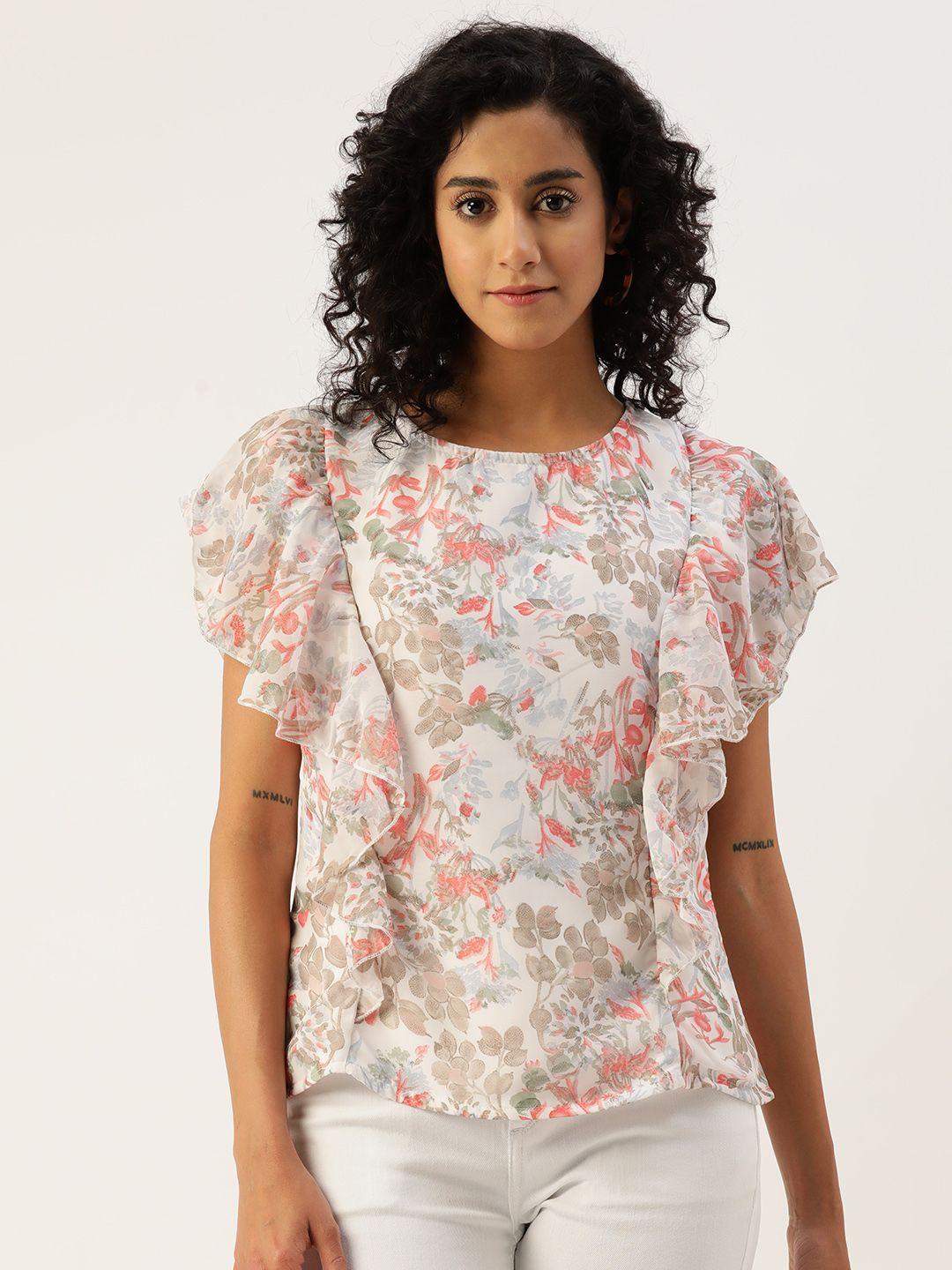 alsace lorraine paris floral print flared sleeve ruffles georgette top