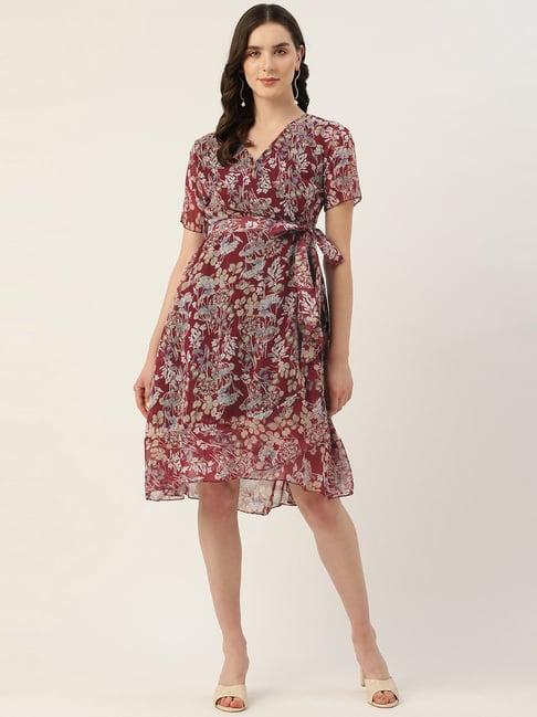 alsace lorraine paris maroon printed a-line dress