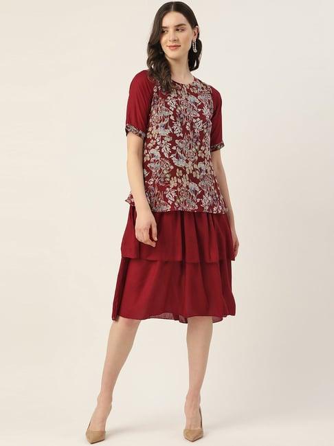 alsace lorraine paris maroon printed a-line dress