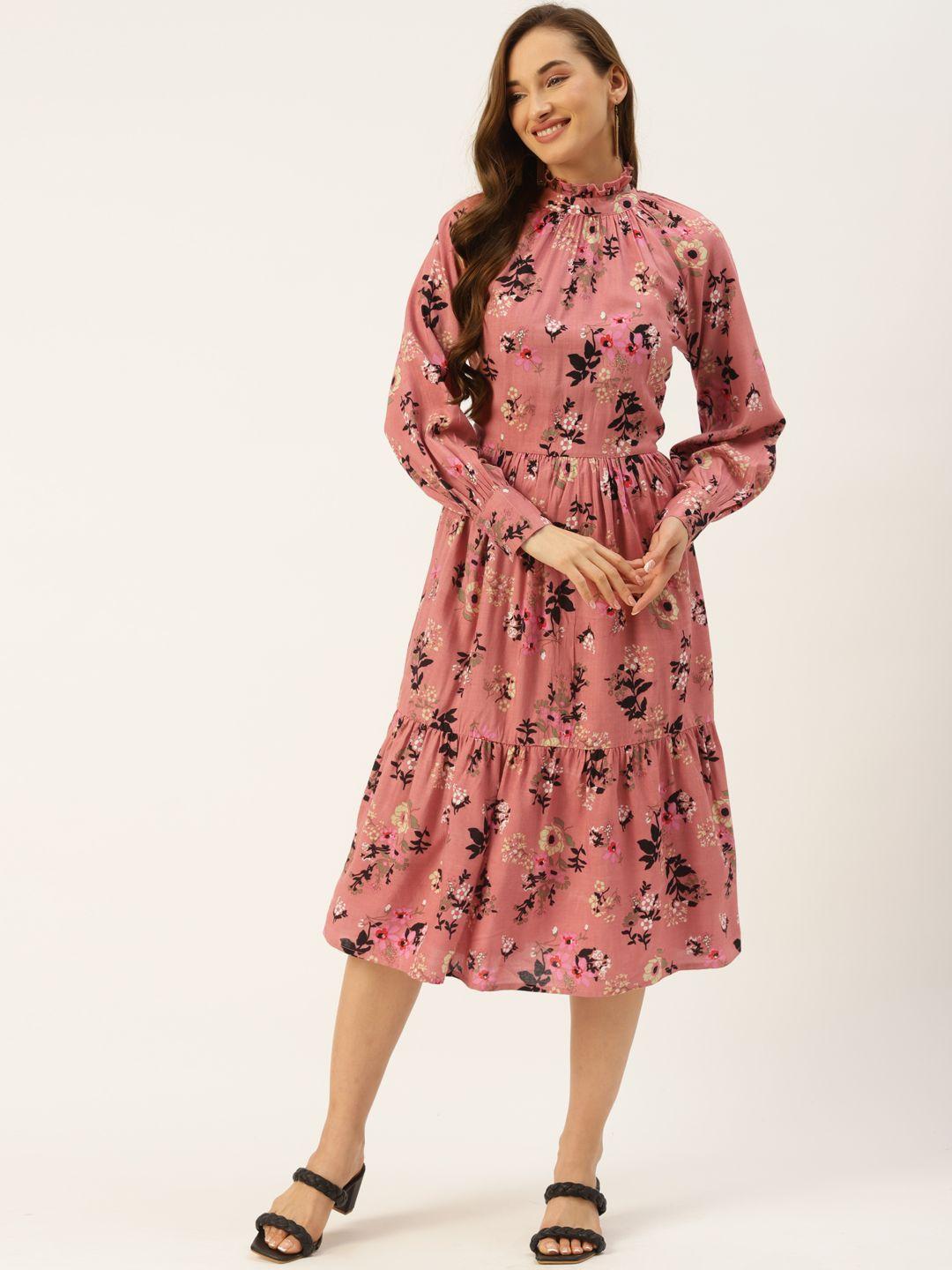 alsace lorraine paris pink floral a-line midi dress