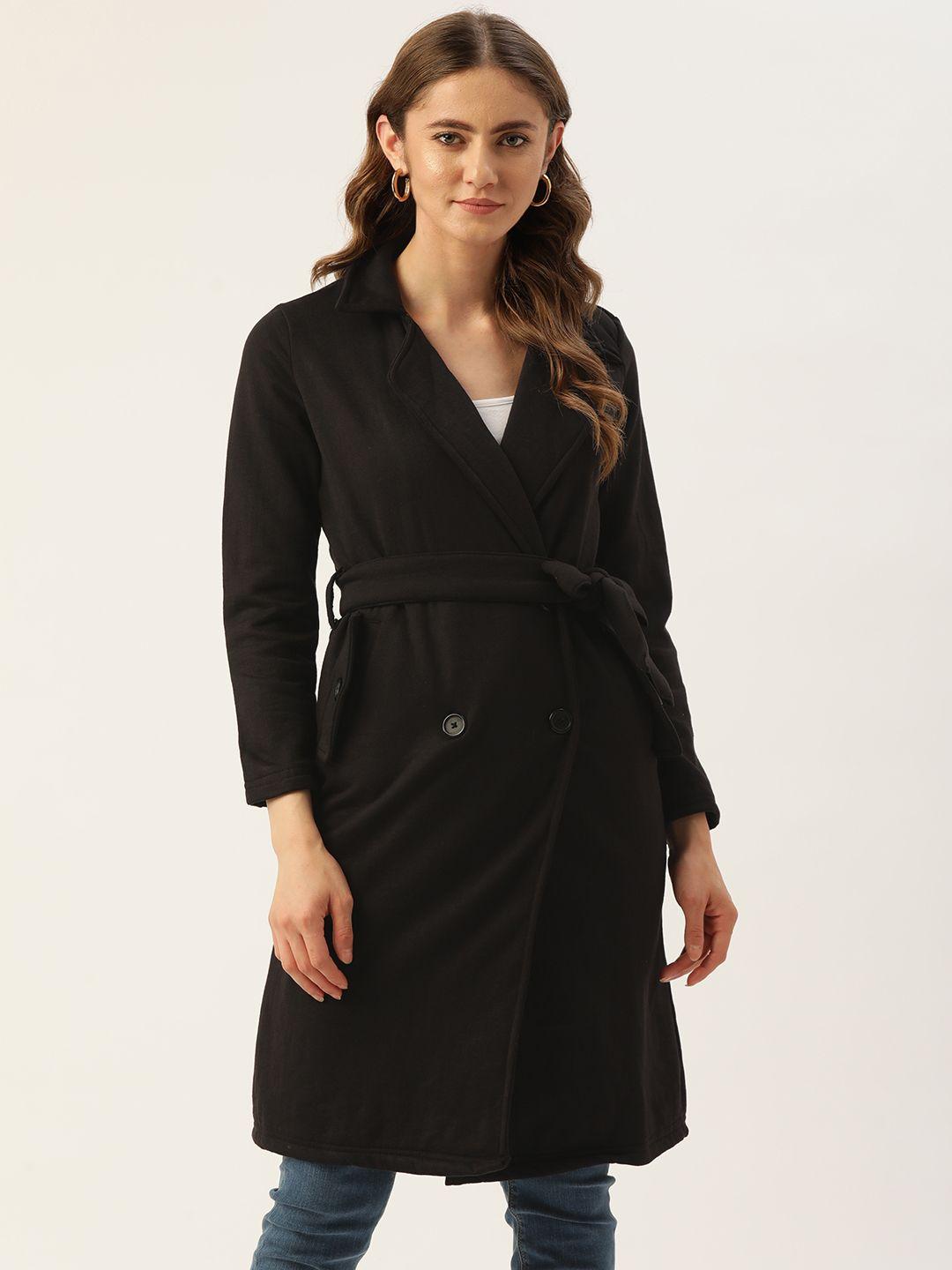 alsace lorraine paris women black solid double breasted longline overcoat