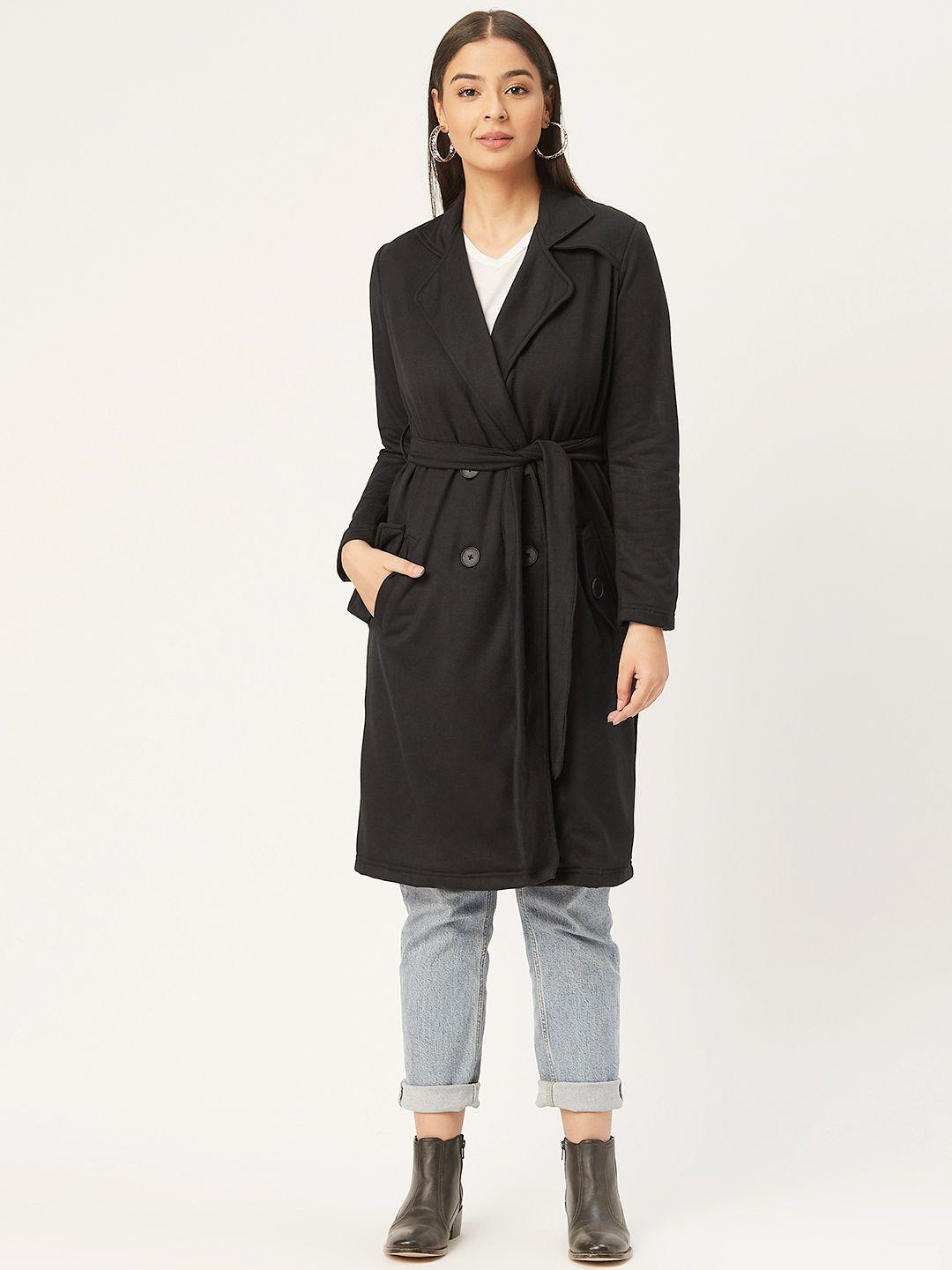 alsace lorraine paris women black solid double-breasted longline trench coat