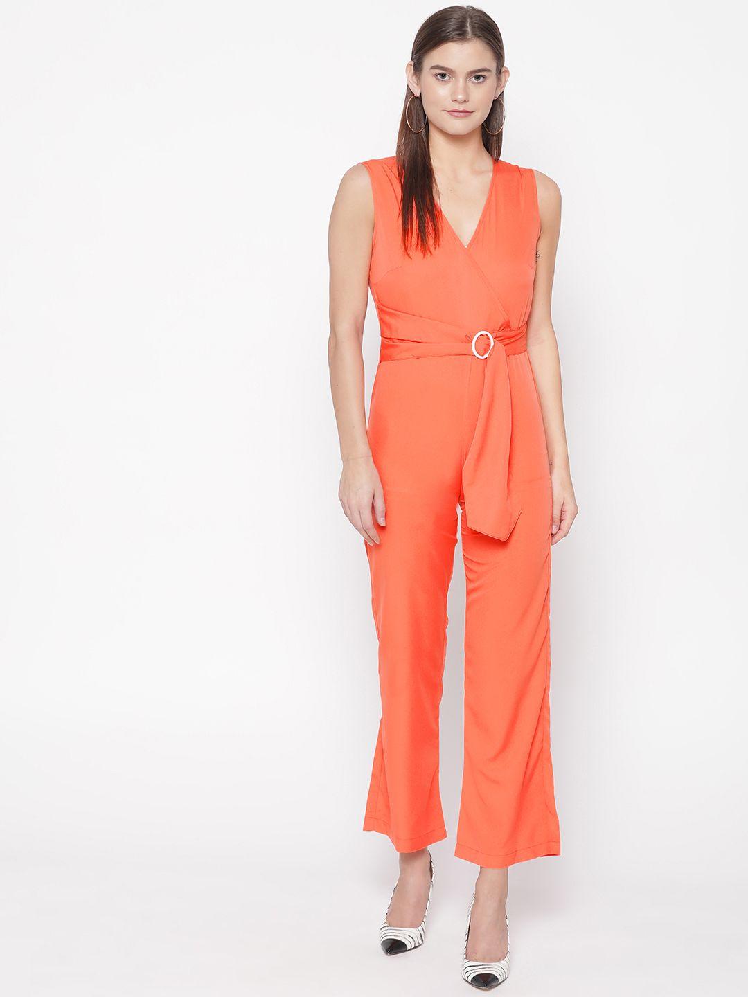 alsace lorraine paris women coral orange solid layered basic jumpsuit