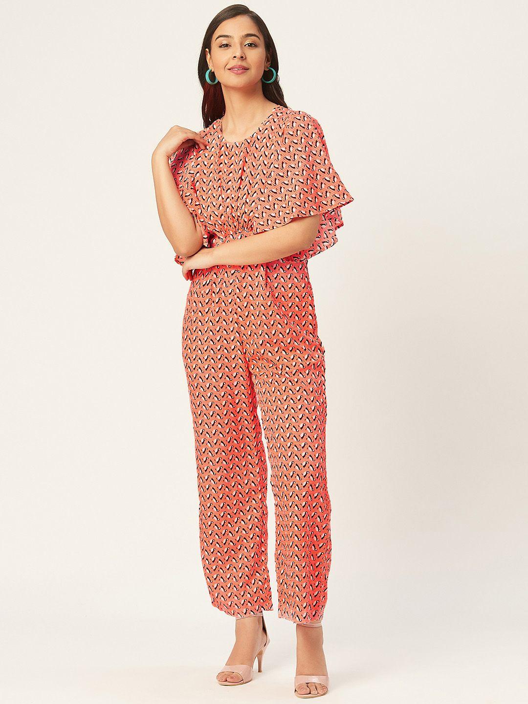 alsace lorraine paris women coral pink & white printed basic jumpsuit