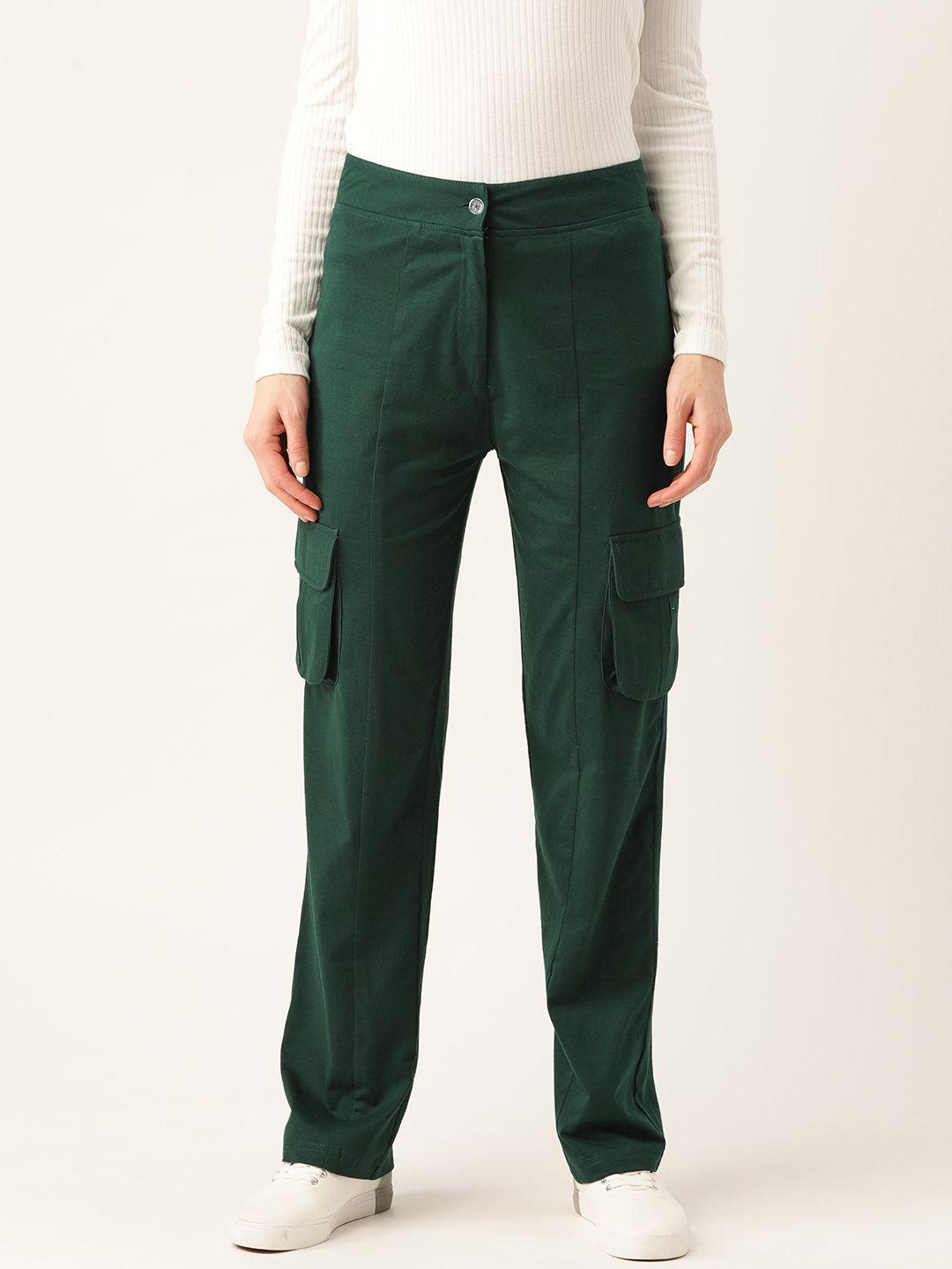 alsace lorraine paris women green cotton regular fit solid trousers