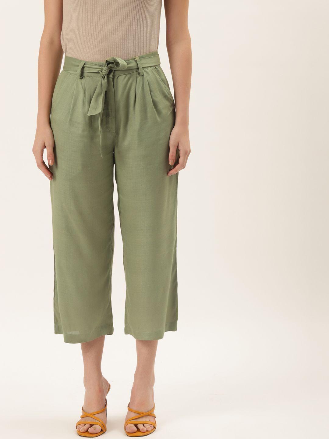 alsace lorraine paris women green smart pleated culottes trousers