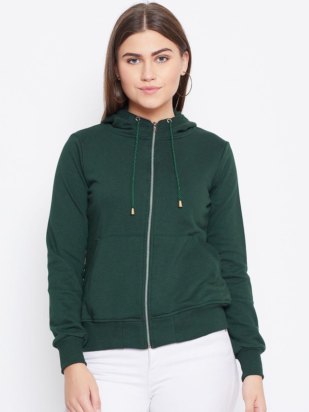 alsace lorraine paris women green solid hooded sweatshirt