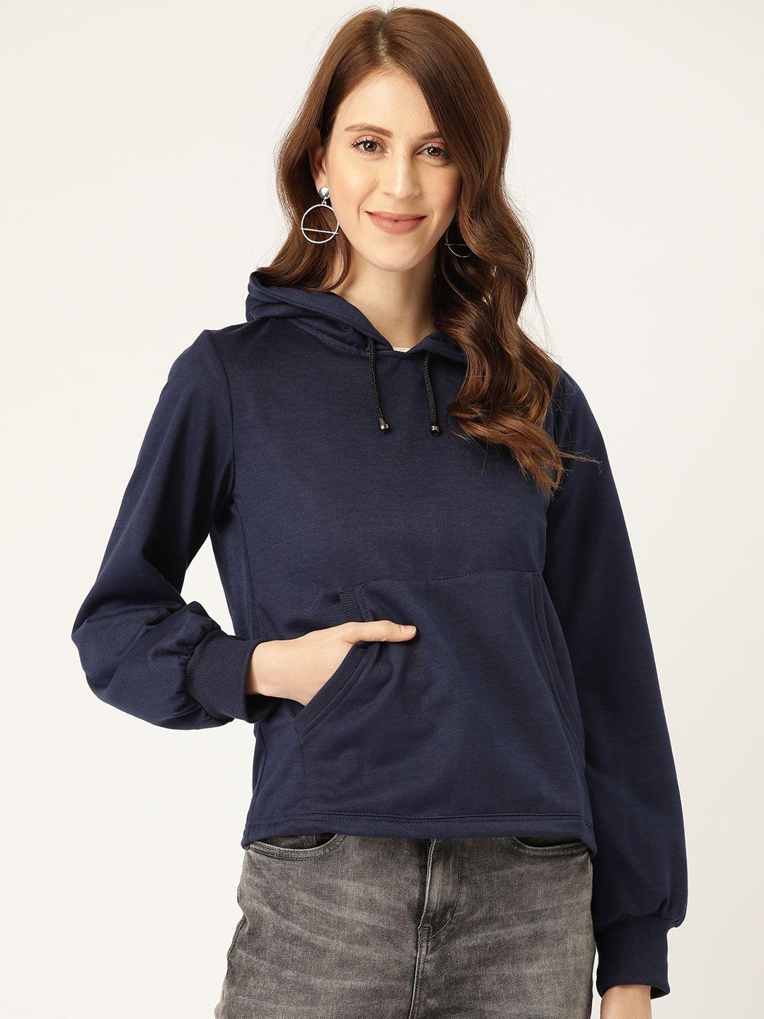 alsace lorraine paris women navy blue solid hooded sweatshirt