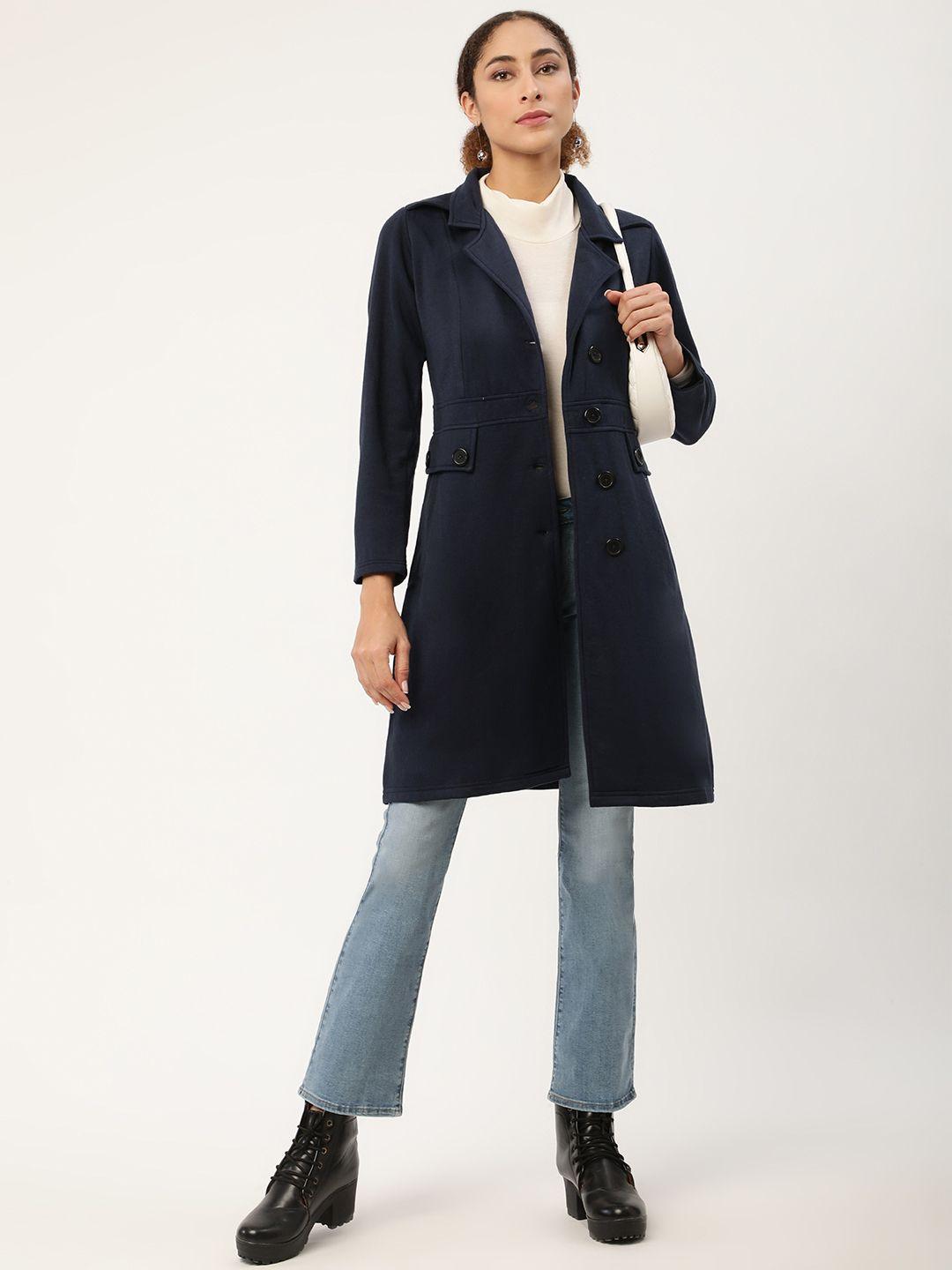 alsace lorraine paris women navy blue solid longline coat