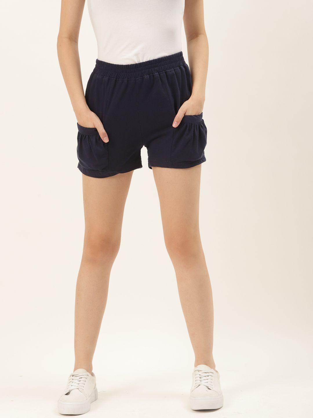 alsace lorraine paris women navy blue solid pure cotton regular fit regular shorts