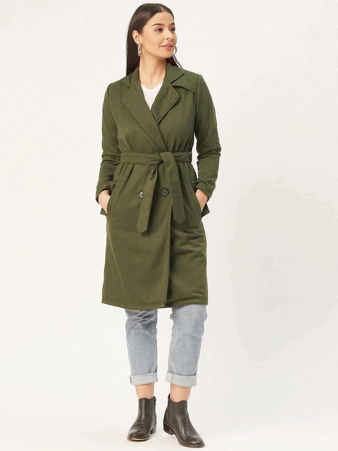 alsace lorraine paris women olive green solid double-breasted trench coat