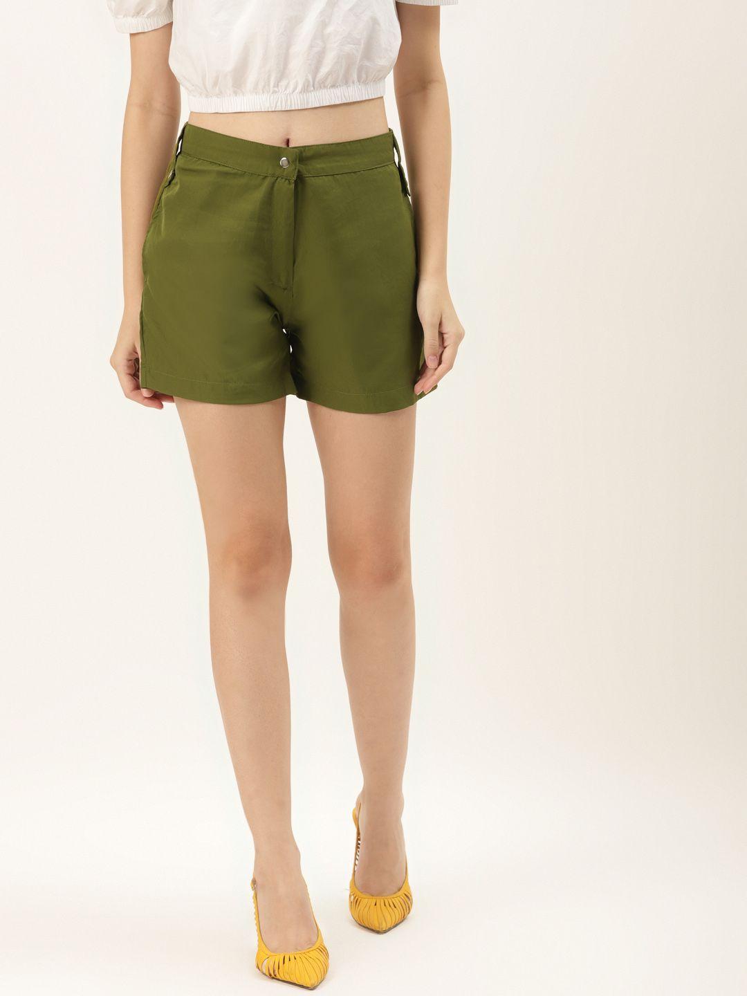 alsace lorraine paris women olive green solid regular fit shorts