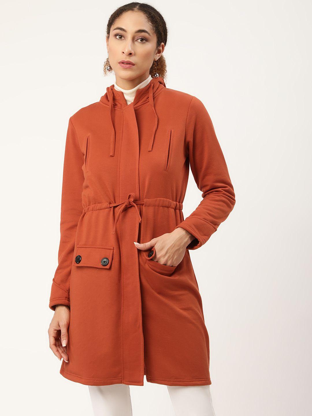 alsace lorraine paris women orange solid hooded overcoat