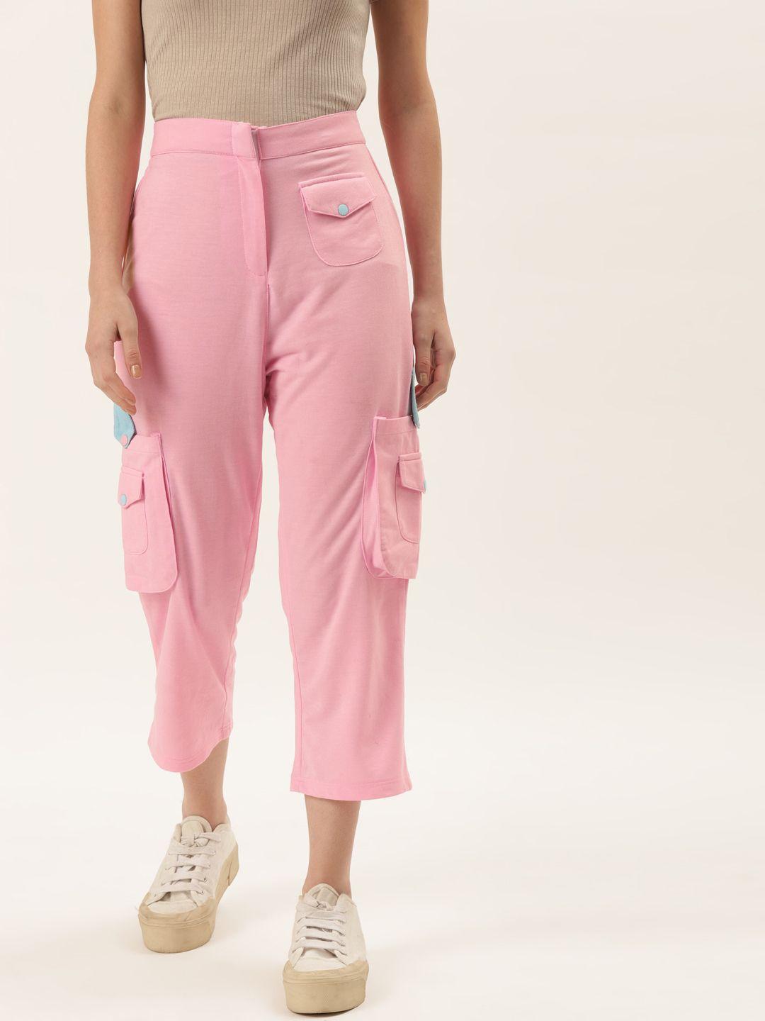 alsace lorraine paris women pink solid cotton cargo track pant