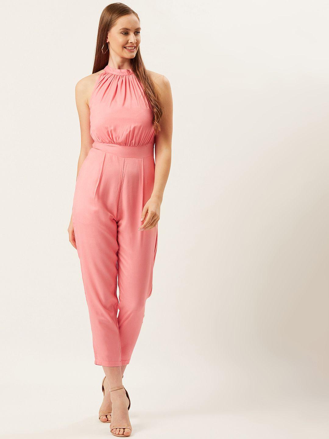 alsace lorraine paris women pink solid cropped basic jumpsuit