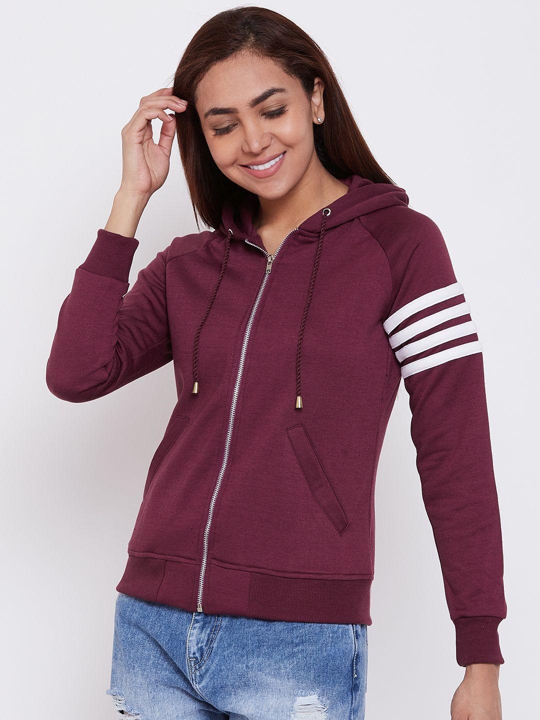 alsace lorraine paris women purple solid hooded sweatshirt