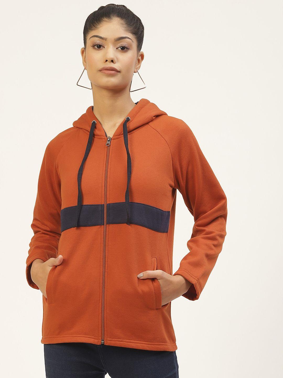 alsace lorraine paris women rust colourblocked hooded sweatshirt