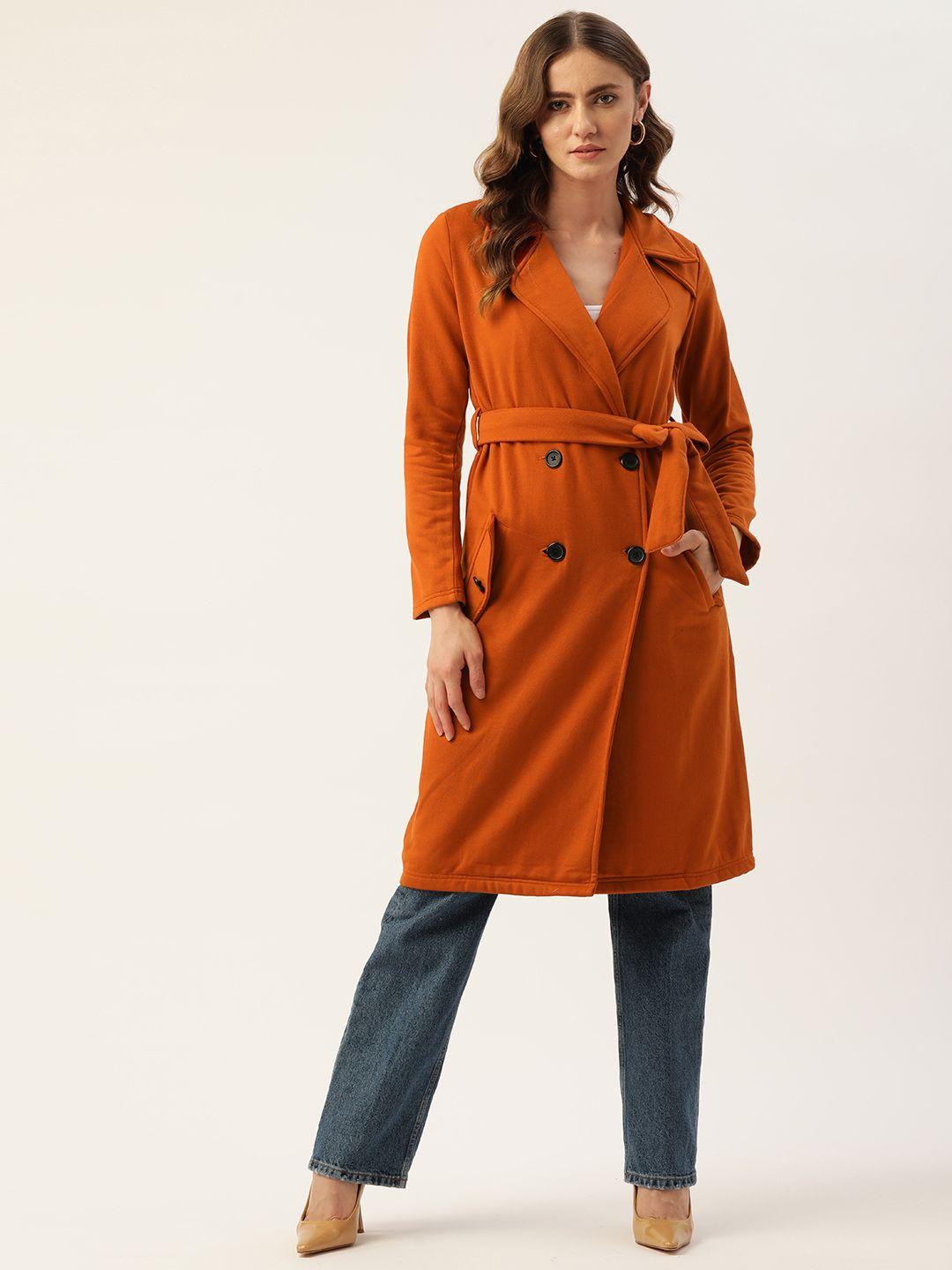 alsace lorraine paris women rust orange solid longline double-breasted overcoat