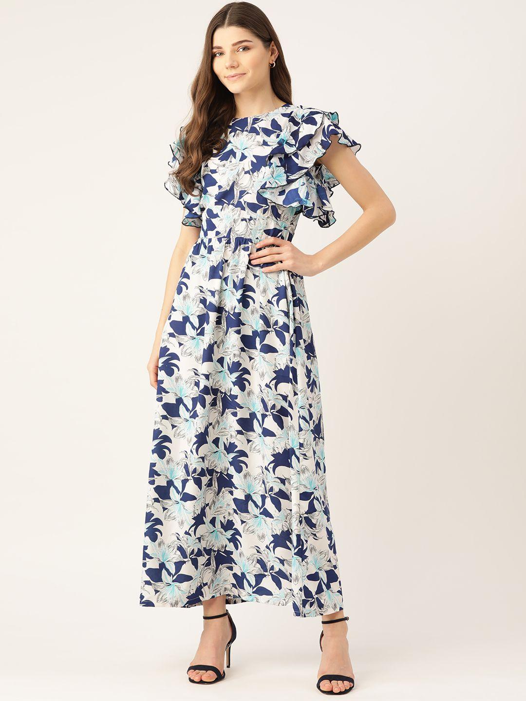 alsace lorraine paris women white & blue floral print maxi dress