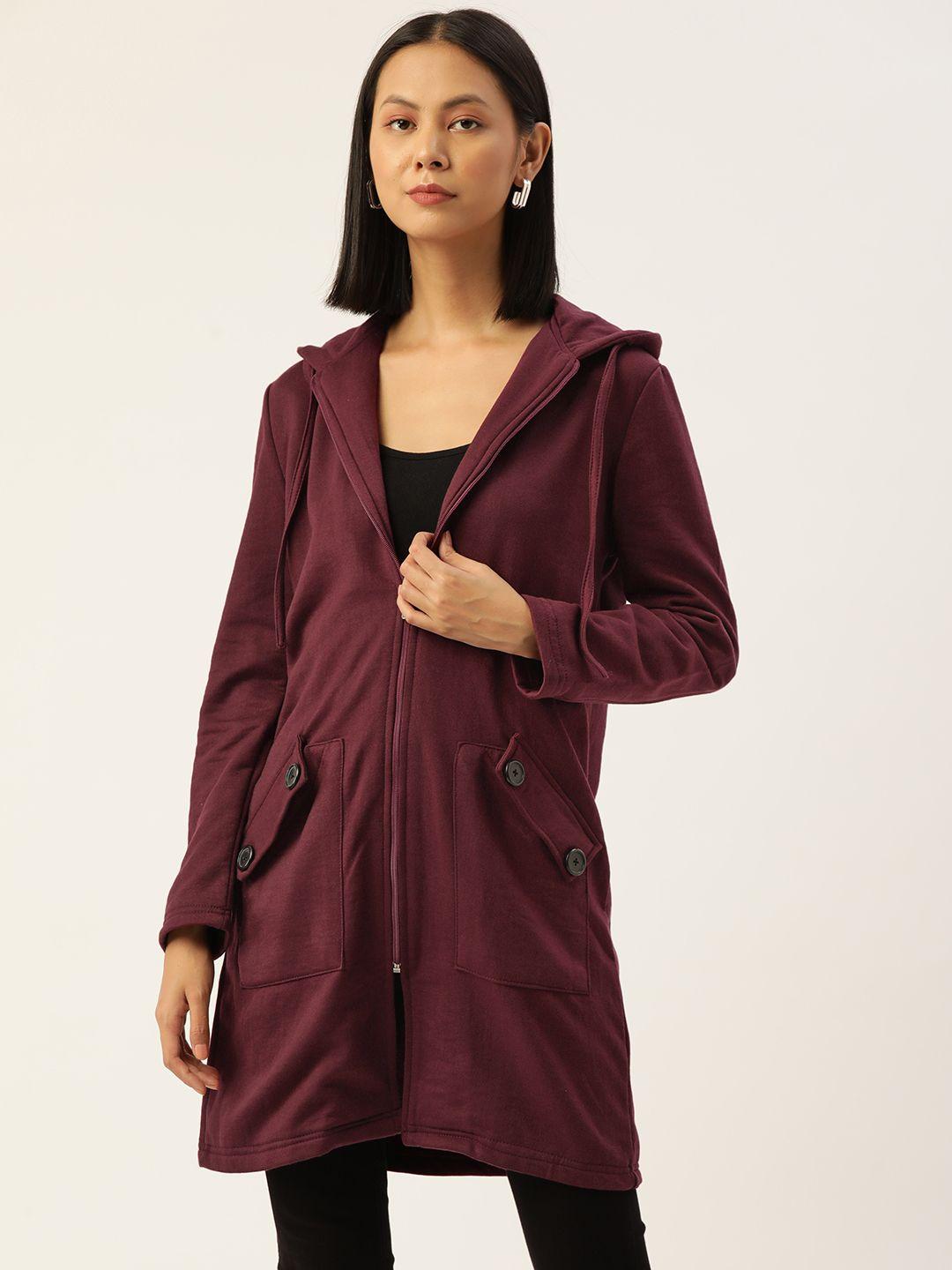 alsace lorraine women burgundy longline hooded coat