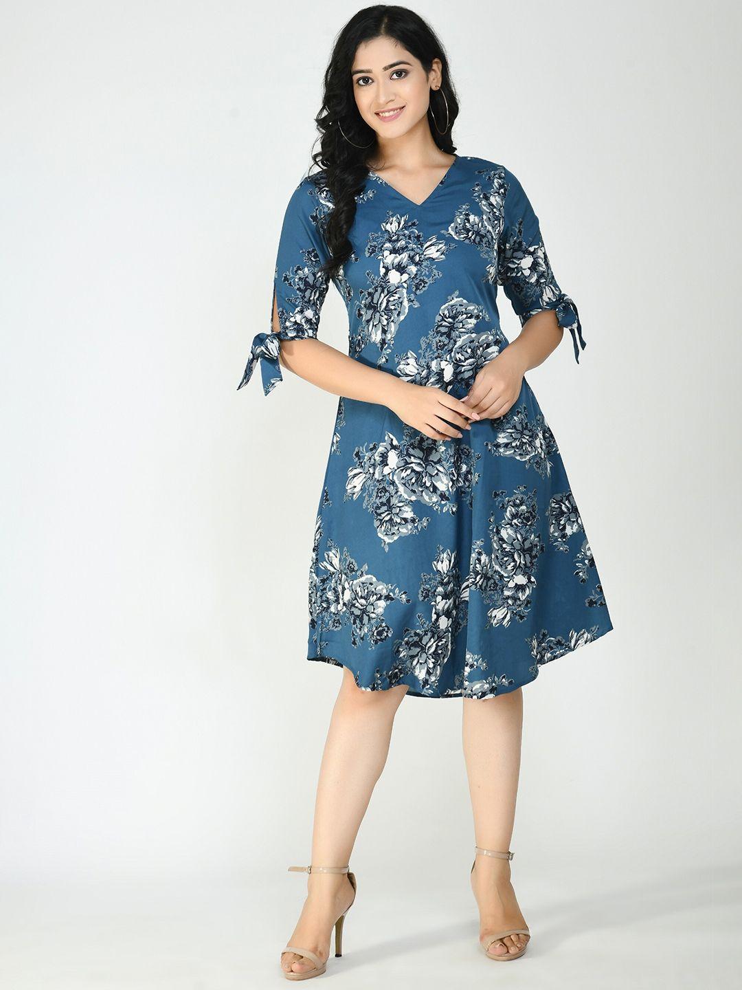 altiven blue floral crepe a-line dress