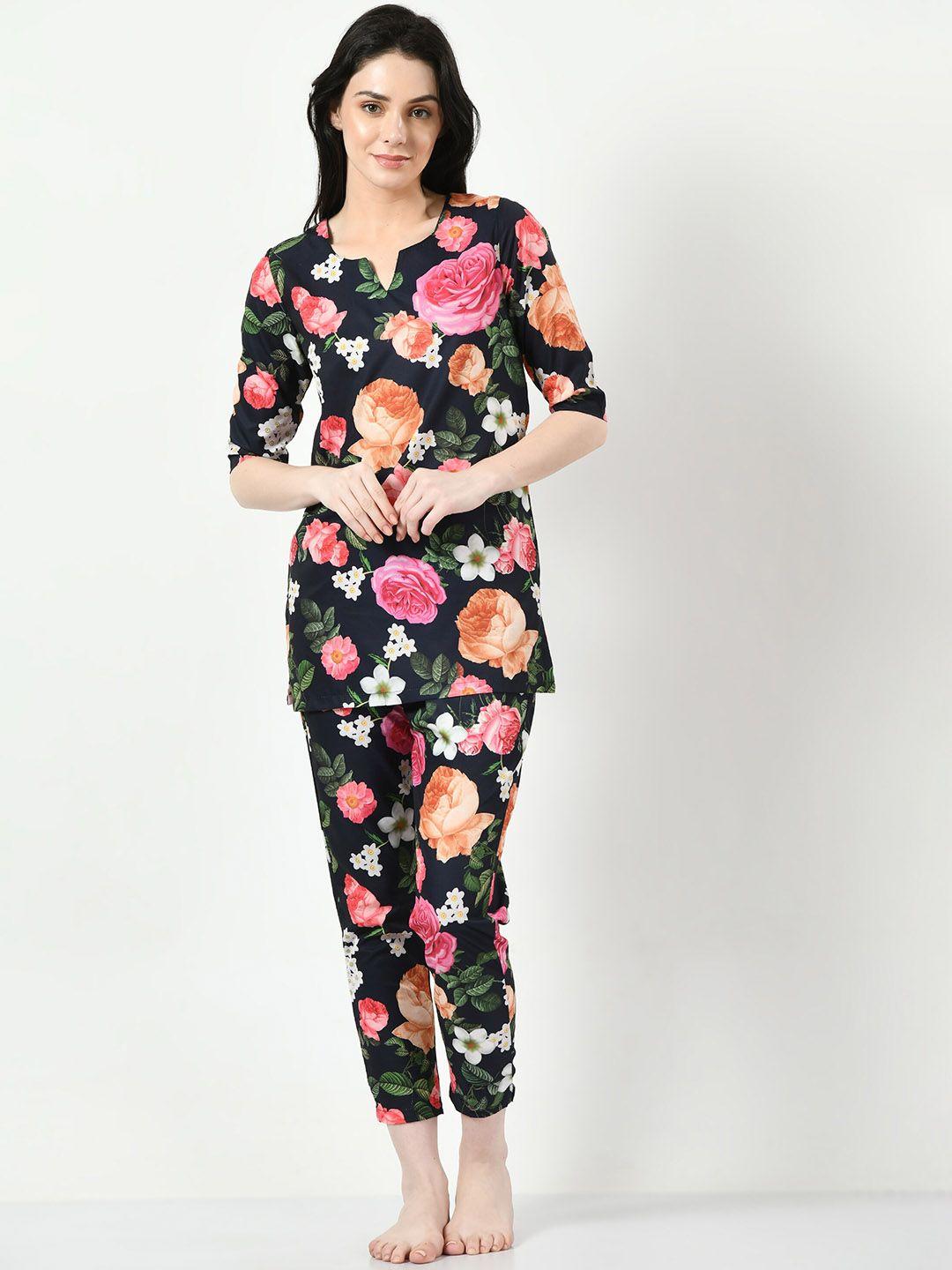 altiven floral printed crepe night suit