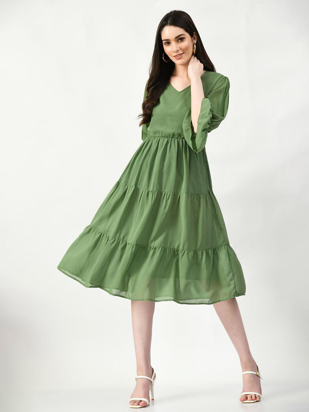 altiven green georgette empire dress