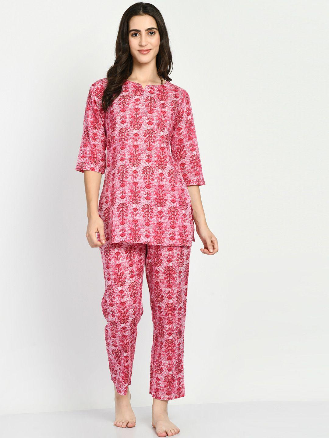 altiven women pink & white printed night suit