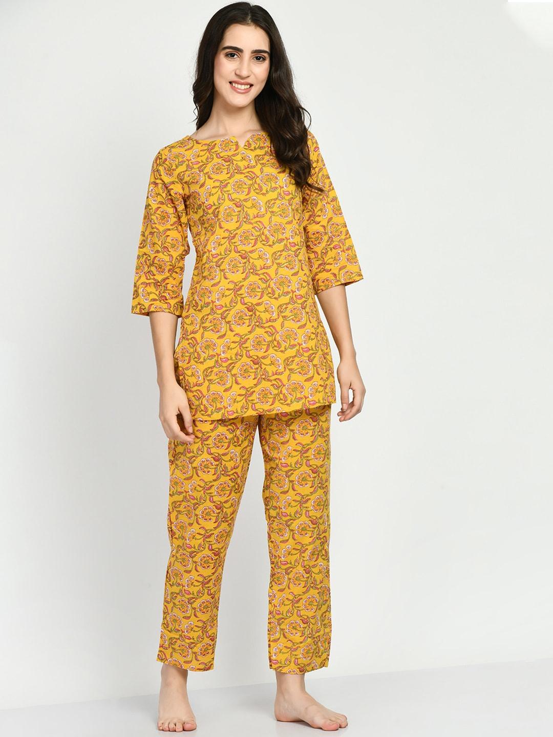 altiven women yellow & red printed night suit