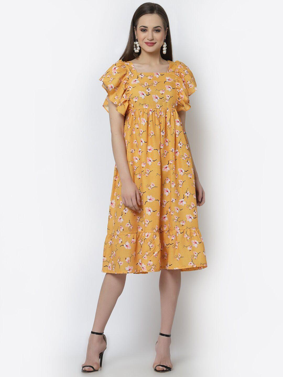 altiven women yellow floral printed cotton dress