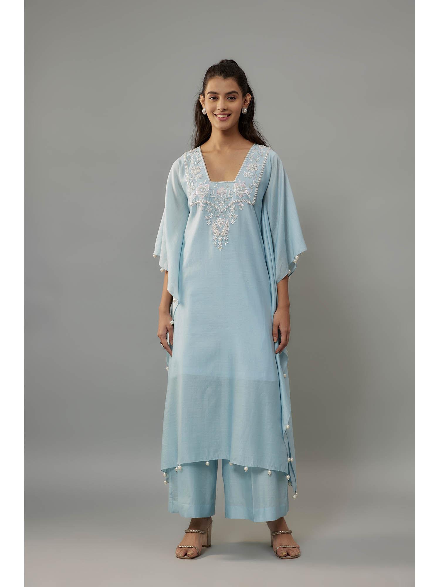 alurra blue kaftan with palazzo (set of 2)