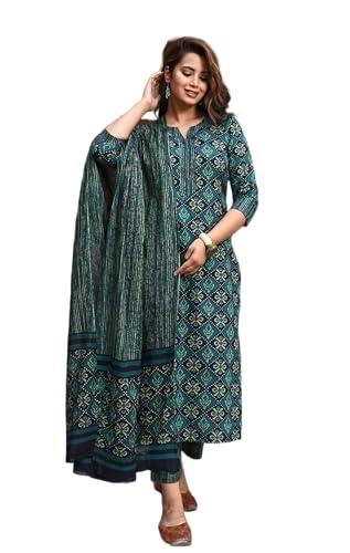 alvami viscose women printed straight salwar suit set, large, green