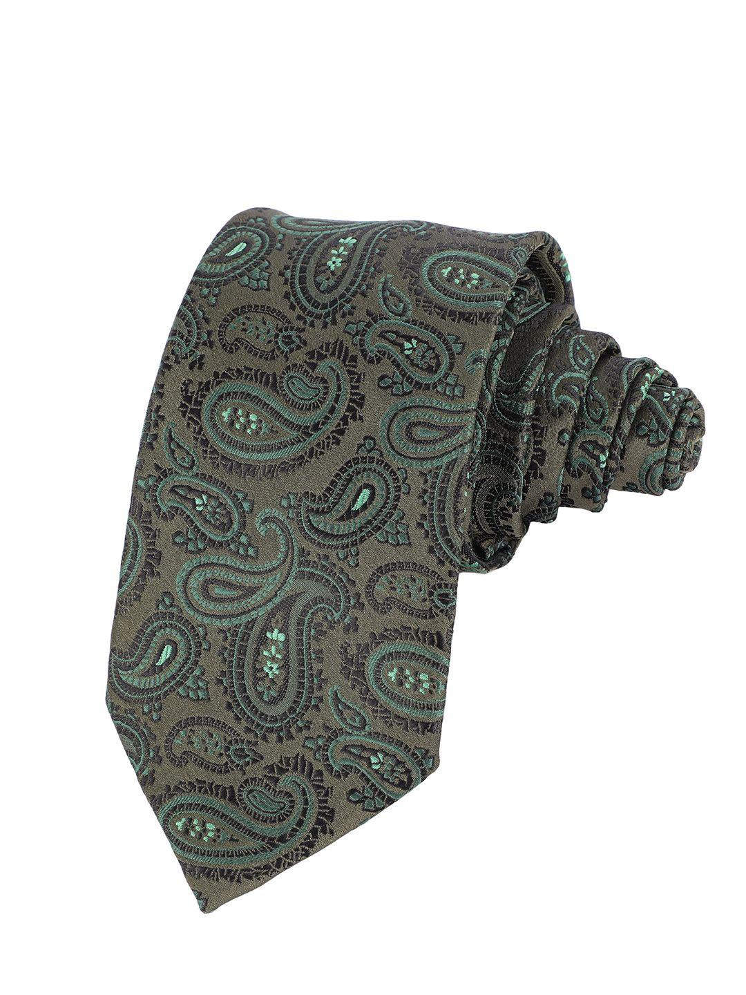 alvaro castagnino men green & black woven design skinny tie