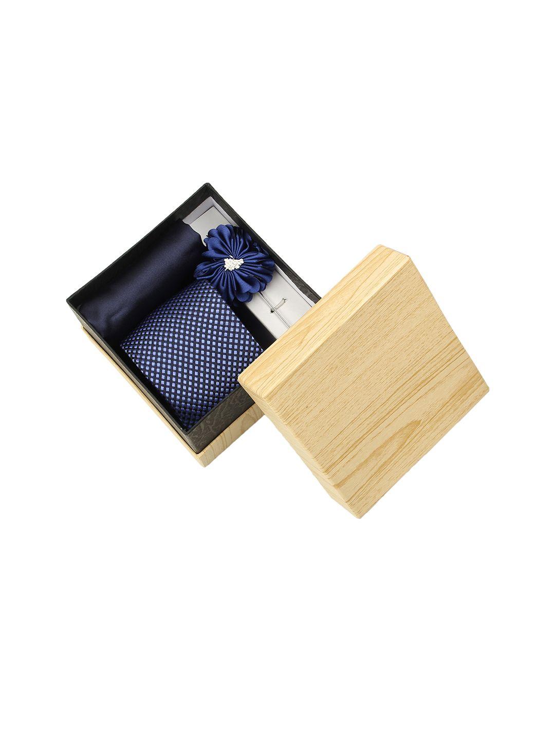 alvaro castagnino men navy blue & silver-toned accessory gift set